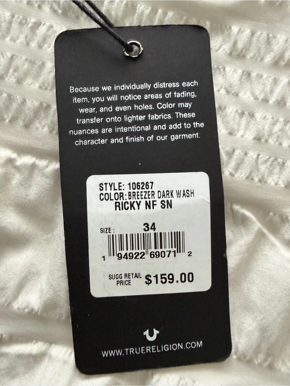 True Religion Ricky Men’s Jeans Size 34 NWT
